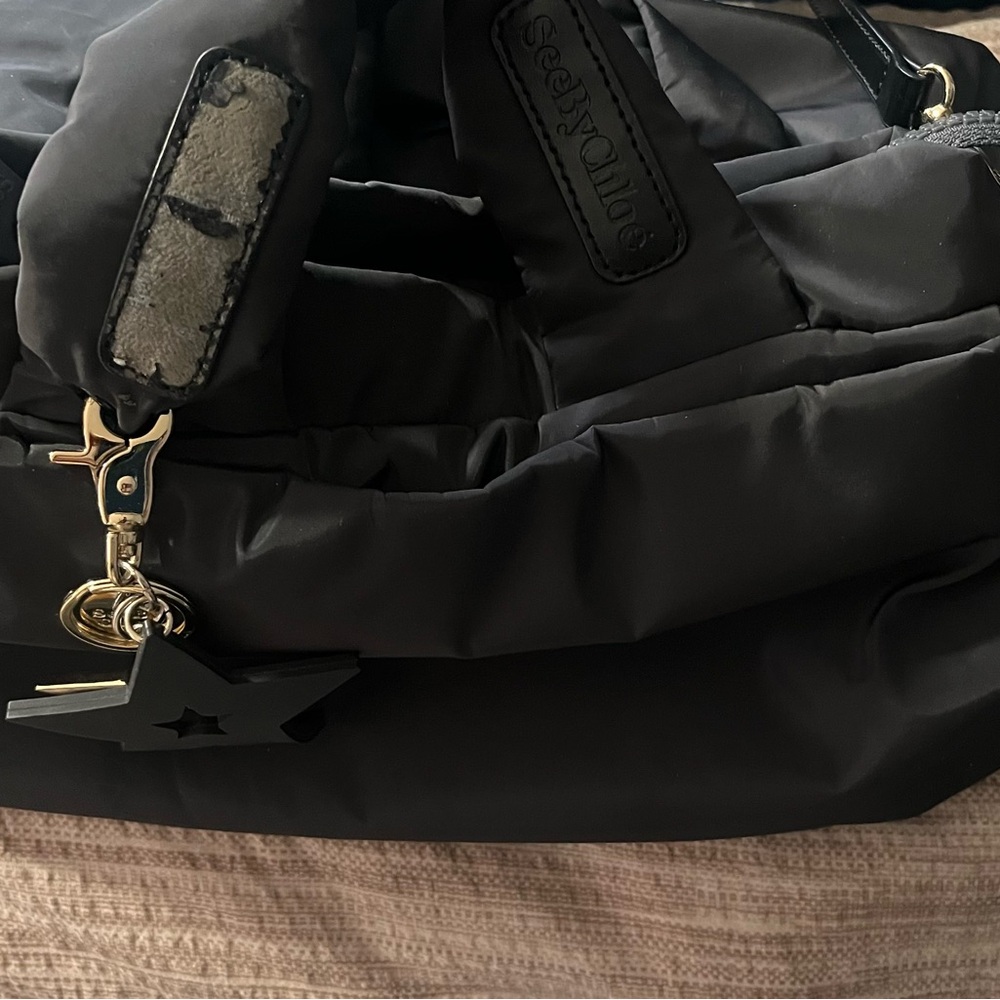 See By Chloe Black Quilted Nylon Crossbody Bag